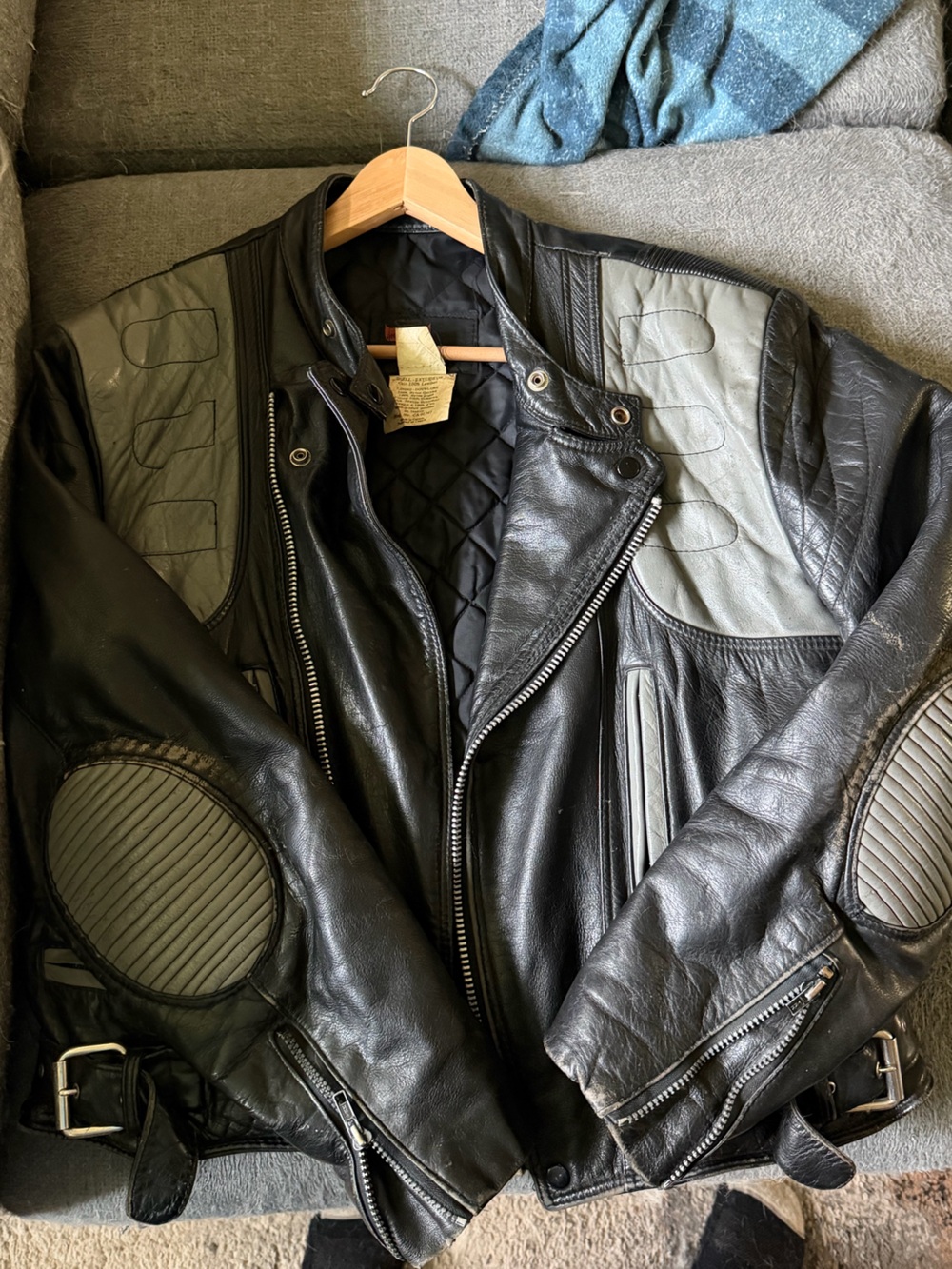 Bristol Black Leather Bomber Jacket with Gray Panels